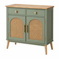 Buffet 100 x 40 x 90 cm vert sauge en bois et cannage style rétro avec rangement
