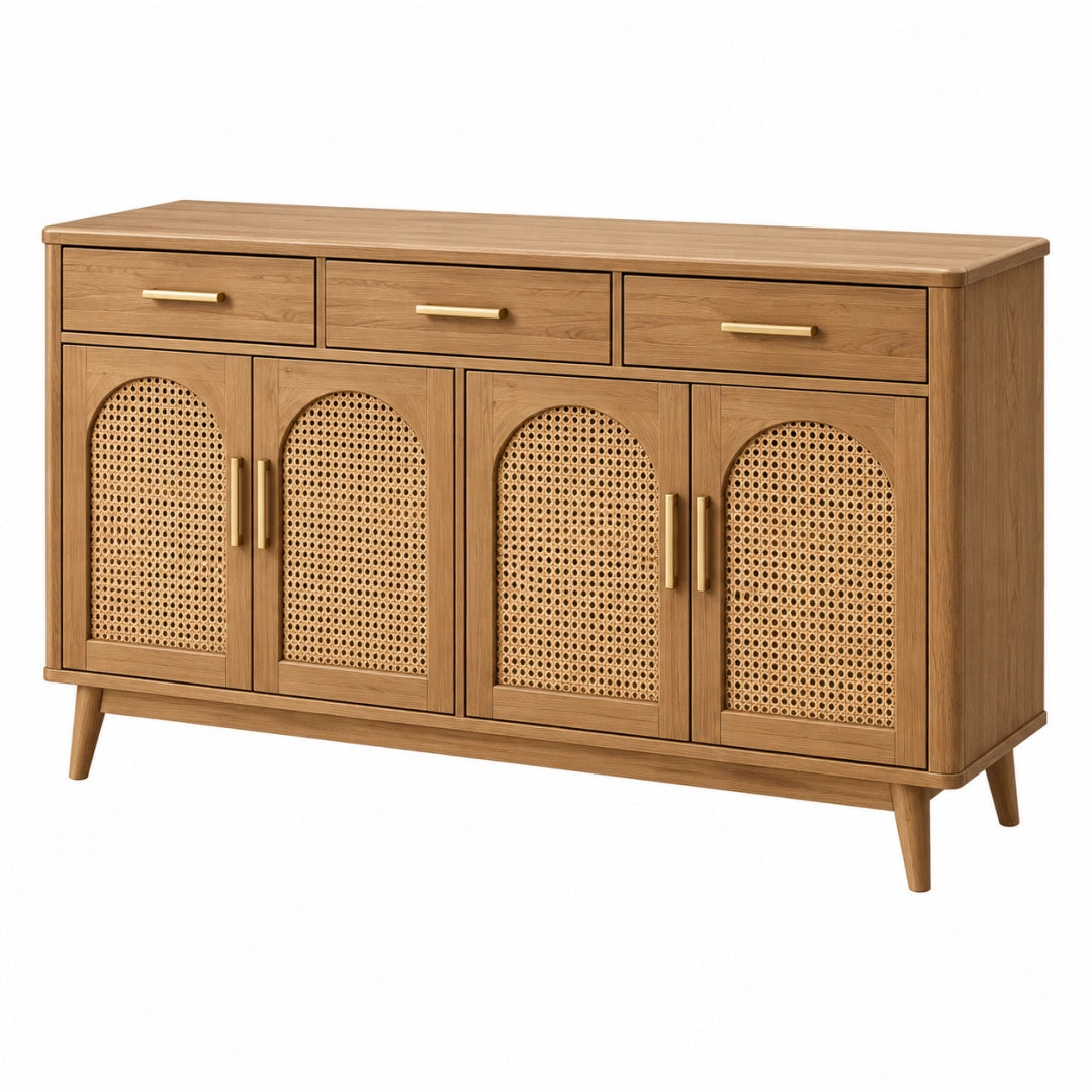 Buffet 160 x 40 x 85 cm en bois marron avec cannage style rétro