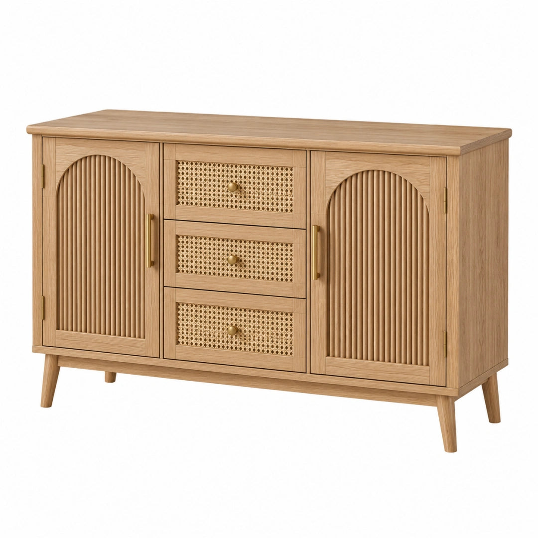Buffet 120 x 40 x 85 cm en bois naturel avec cannage style rétro