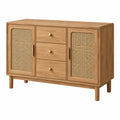Buffet 120 x 40 x 85 cm en bois marron avec cannage 3 tiroirs 2 portes style naturel
