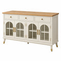 Buffet 160 x 40 x 90 cm bois verre ivoire naturel style classique avec rangement
