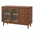 Buffet 120 x 40 x 80 cm en bois brun et verre strié avec 3 tiroirs style rétro
