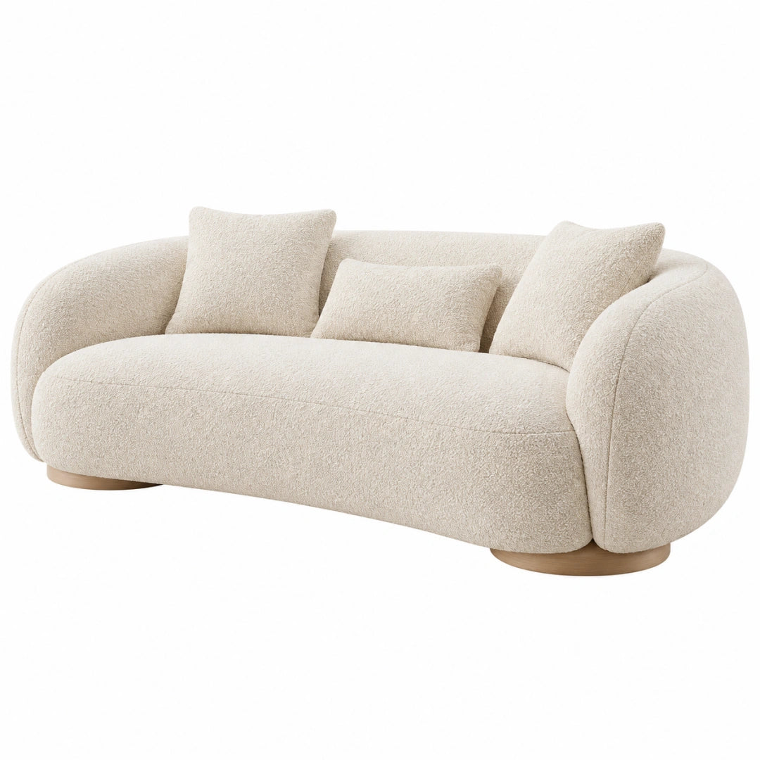 Canapé 3 places 190 x 95 x 75 cm en tissu bouclette beige style arrondi