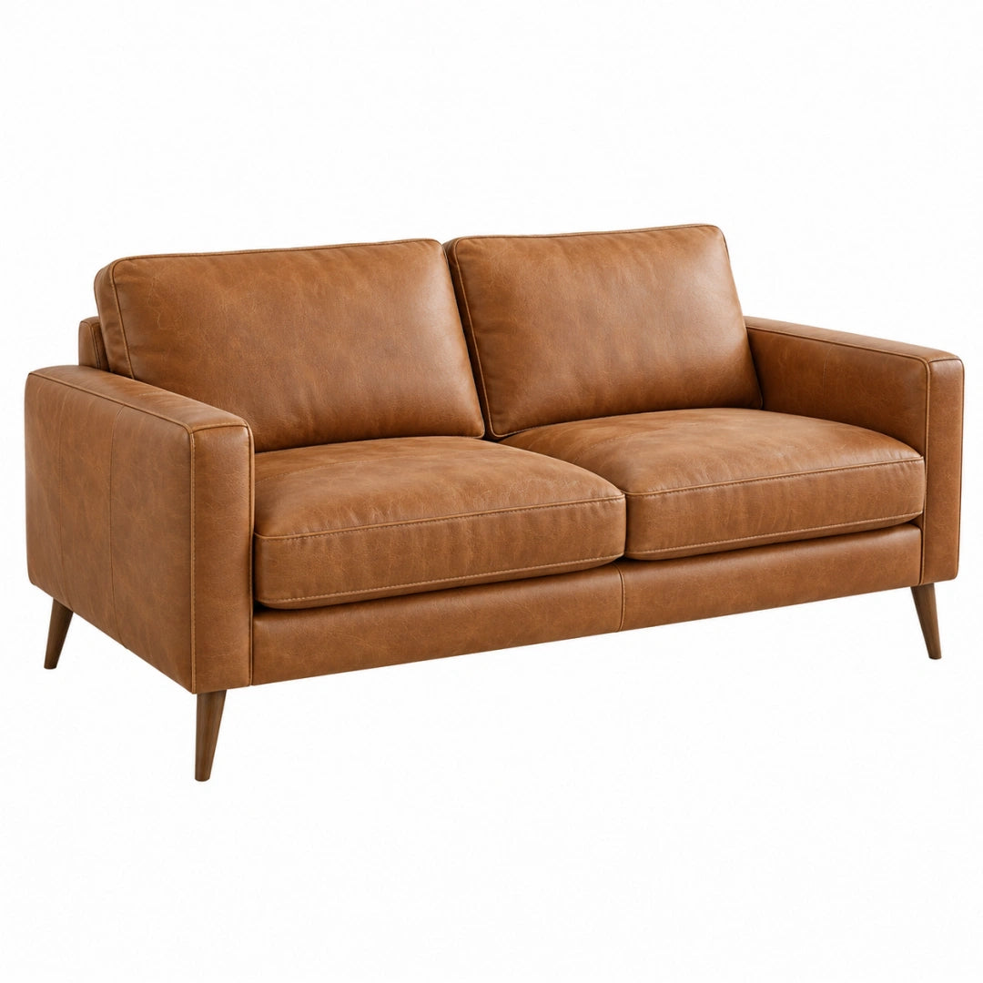 Canapé 2 places 170 cm aspect cuir marron style vintage pour salon