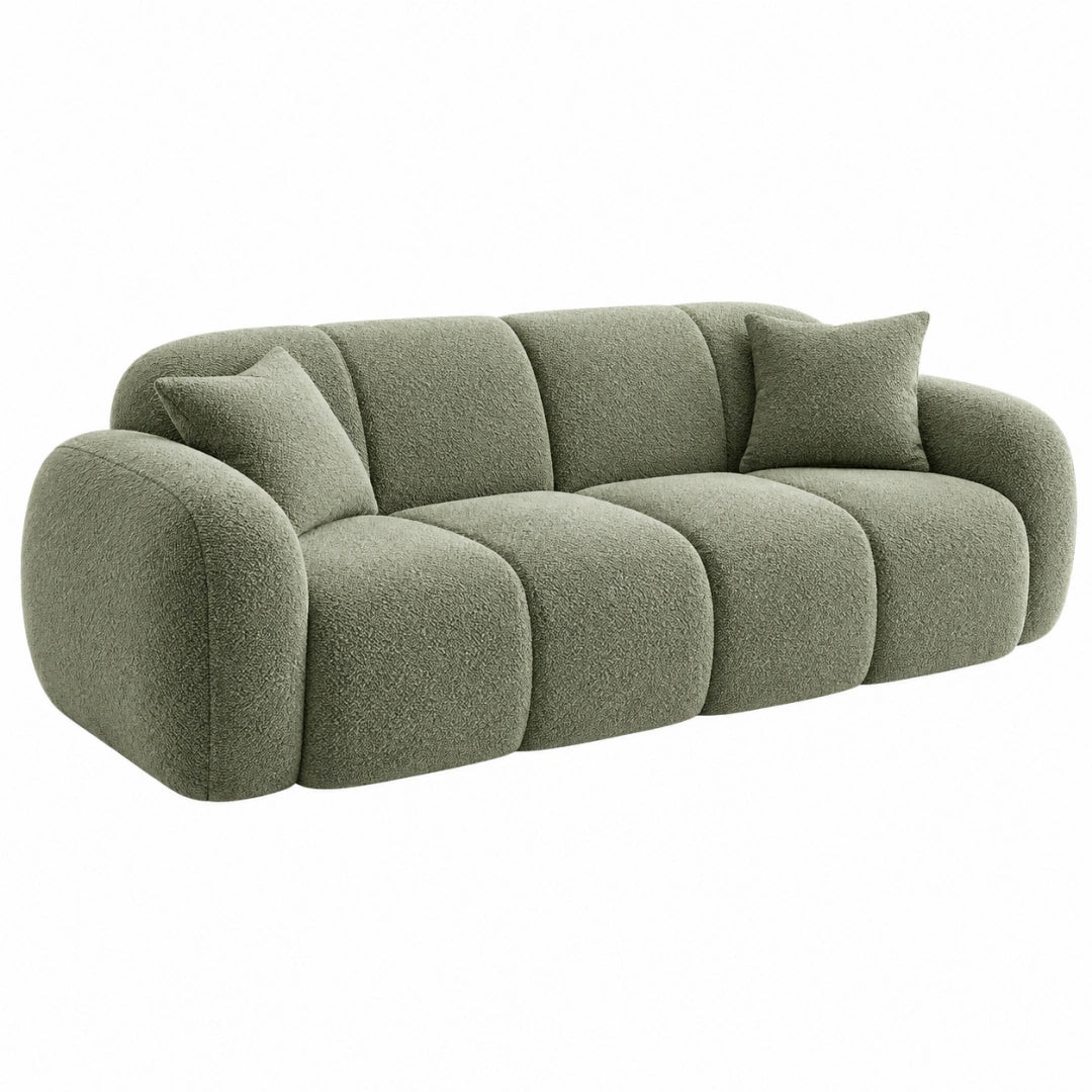 Canapé 3 places 220 x 95 x 75 cm en tissu bouclette vert sauge style contemporain