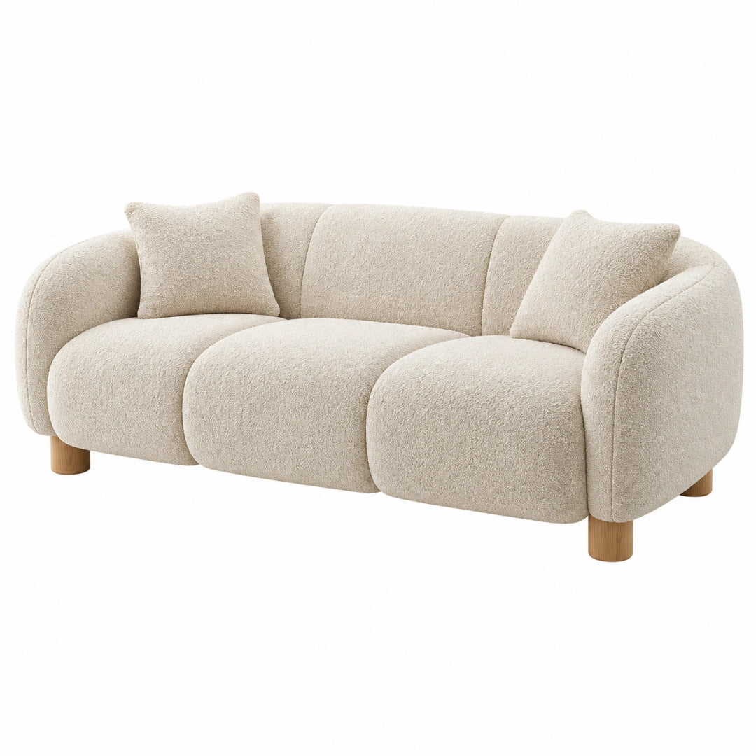 Canapé 3 places 220 cm en tissu bouclette beige style contemporain