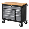 Servante d'atelier 72 cm en acier noir gris avec plateau en bois à roulettes