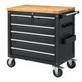 Servante d'atelier 100 x 50 x 95 cm acier noir plateau bois à roulettes 6 tiroirs