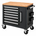 Servante d'atelier 80 x 45 x 95 cm acier noir plateau en bois mobile avec tiroirs