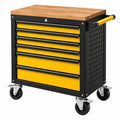 Servante d atelier 76 cm x 46 cm x 96 cm en acier noir et jaune avec plateau en bois à 7 tiroirs mobile