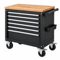 Servante d'atelier 76 x 46 x 96 cm en acier noir avec plateau en bois mobile à 7 tiroirs