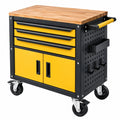 Servante d'atelier 80 x 50 x 95 cm en acier noir et jaune avec plateau en bois mobile à tiroirs