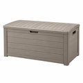 Coffre de rangement extérieur 120 x 60 x 63 cm en résine gris taupe à couvercle style contemporain