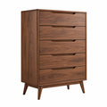 Commode 80 x 45 x 120 cm en bois brun foncé à 5 tiroirs style moderne