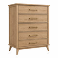 Commode 90 x 45 x 120 cm en bois chêne clair à 5 tiroirs style scandinave