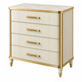Commode 90 x 45 x 105 cm en bois crème et métal doré à 4 tiroirs style contemporain