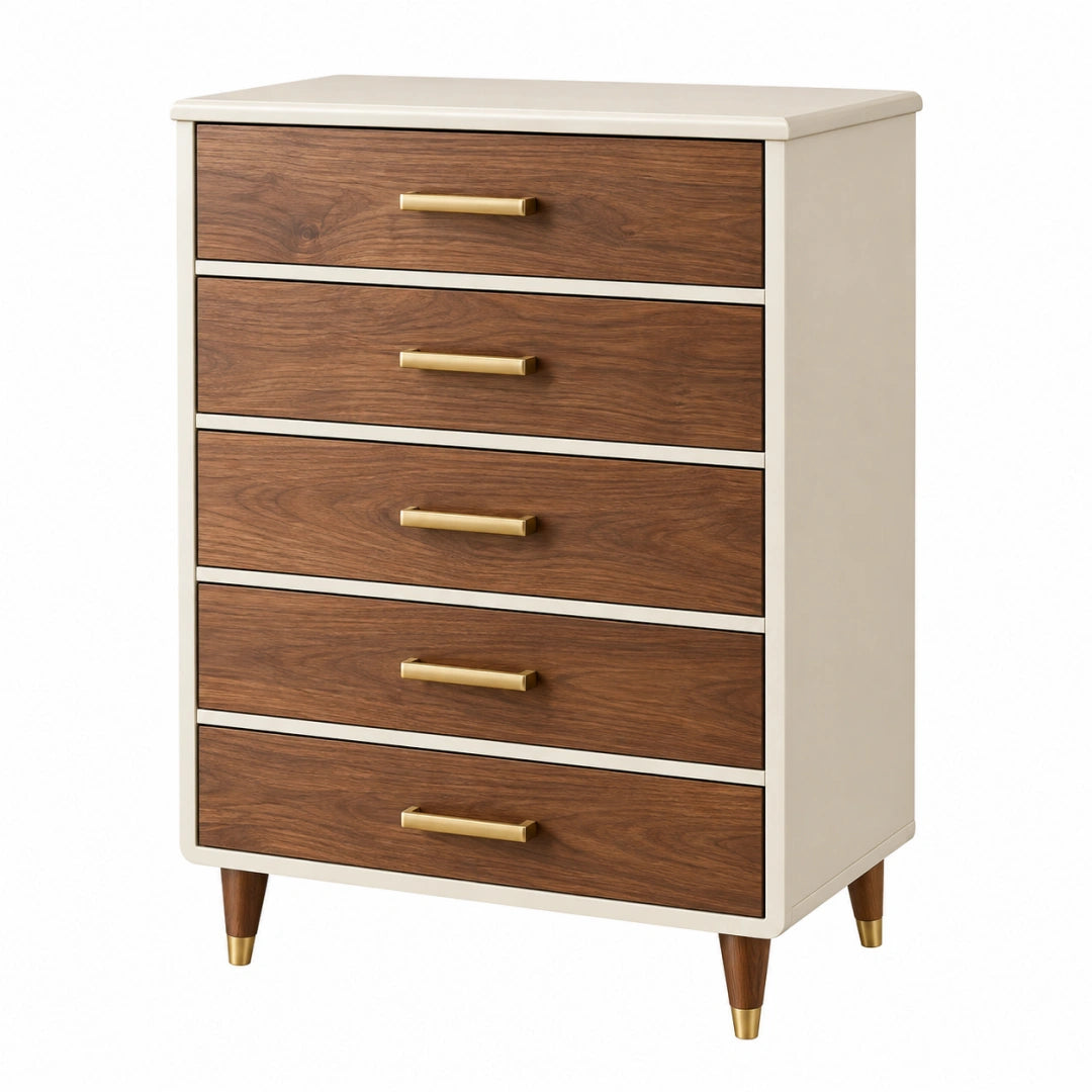 Commode 80 x 40 x 110 cm en bois marron et blanc à 5 tiroirs style moderne
