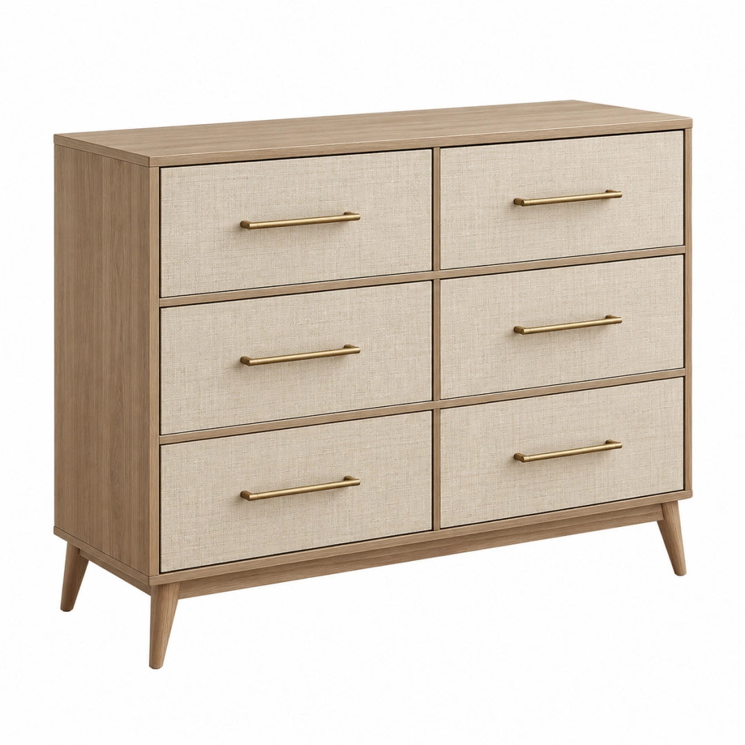 Commode 120 x 45 x 90 cm en bois marron et beige à 6 tiroirs style contemporain