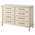 Commode 160 x 45 x 90 cm blanc et doré avec 8 tiroirs style classique
