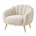 Fauteuil 80 x 75 x 76 cm en tissu bouclette crème avec pieds métalliques dorés style contemporain
