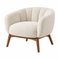 Fauteuil 78 x 75 x 75 cm en tissu bouclette écru avec pieds en bois style contemporain