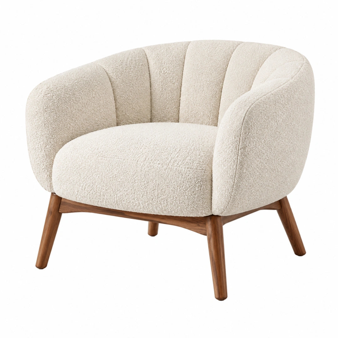 Fauteuil 78 x 75 x 75 cm en tissu bouclette écru avec pieds en bois style contemporain