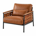 Fauteuil 78 x 76 x 82 cm en revêtement aspect cuir cognac avec structure métal et accoudoirs bois style industriel