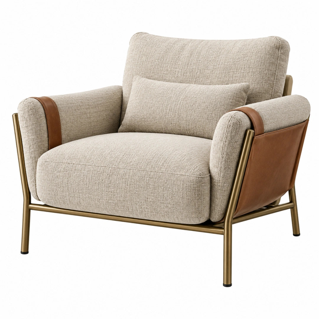 Fauteuil 100 x 90 x 85 cm en textile beige et similicuir marron style contemporain