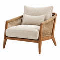 Fauteuil 75 x 80 x 85 cm en bois brun et corde tressée avec assise en tissu beige style naturel