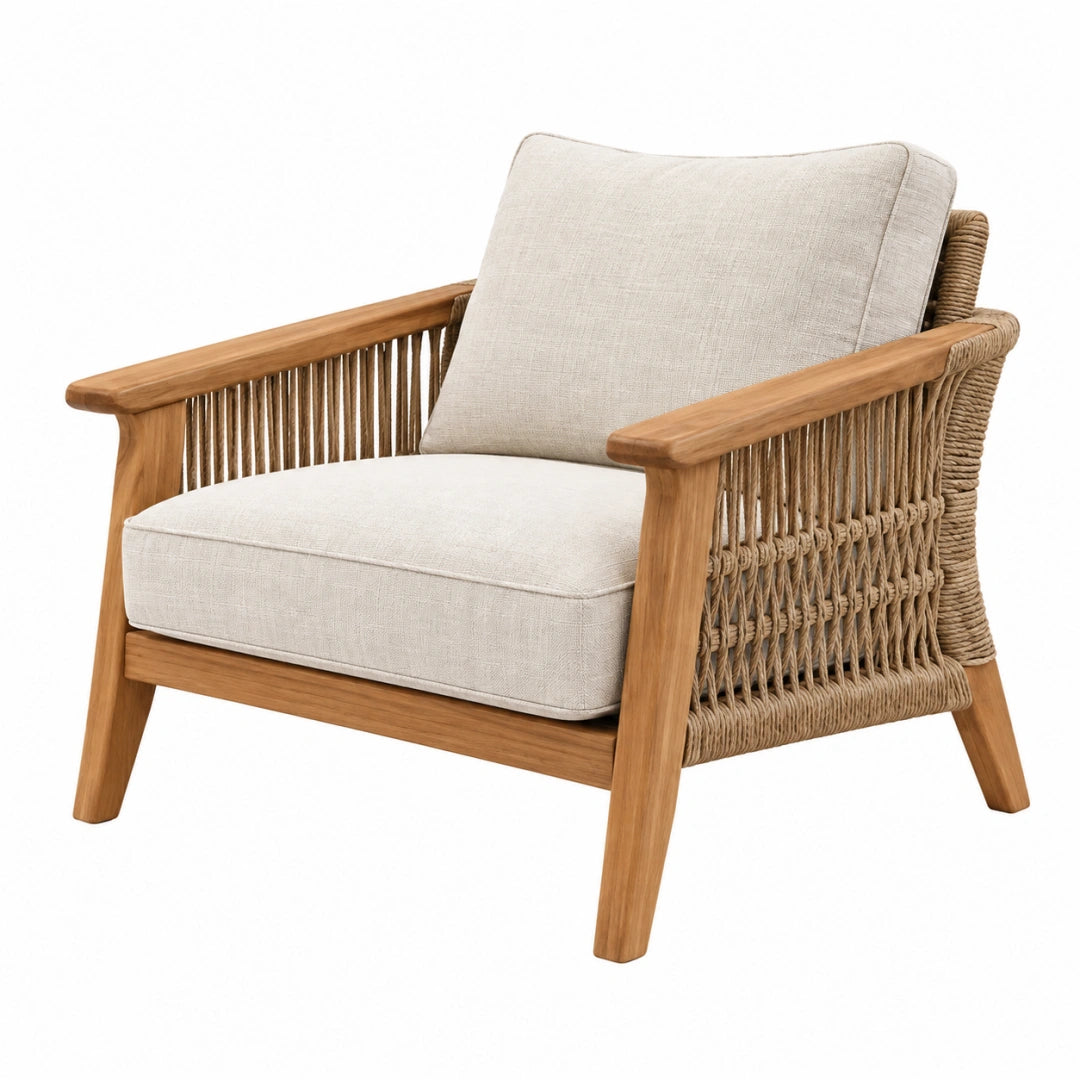 Fauteuil 78 x 80 x 84 cm en bois et corde beige style naturel
