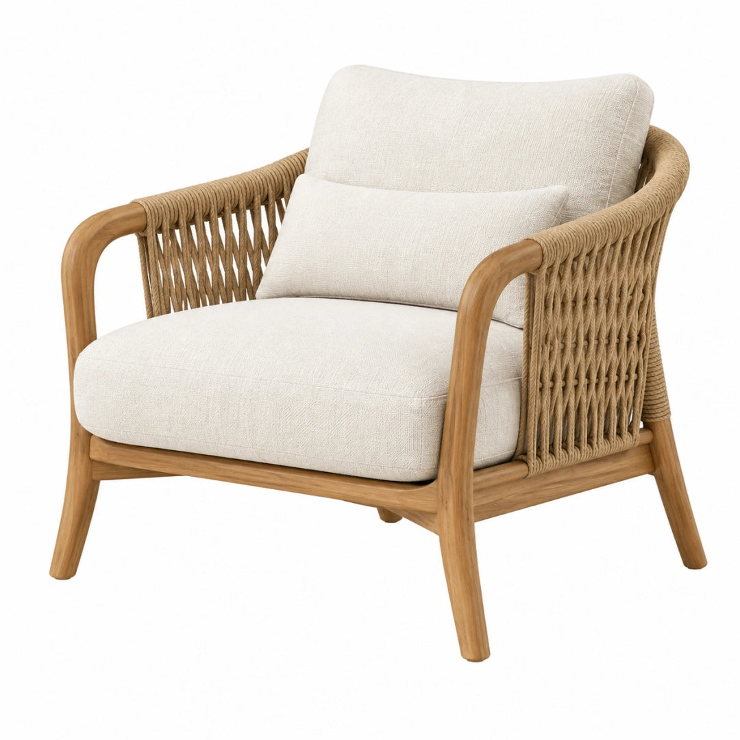 Fauteuil 78 x 75 x 82 cm en bois et corde beige style naturel