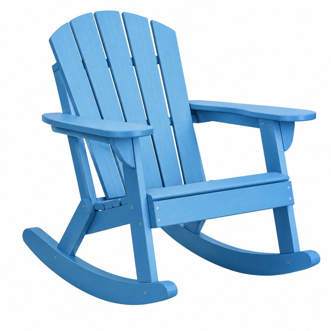 Fauteuil à bascule 96 x 80 x 102 cm en bois bleu style Adirondack pour extérieur