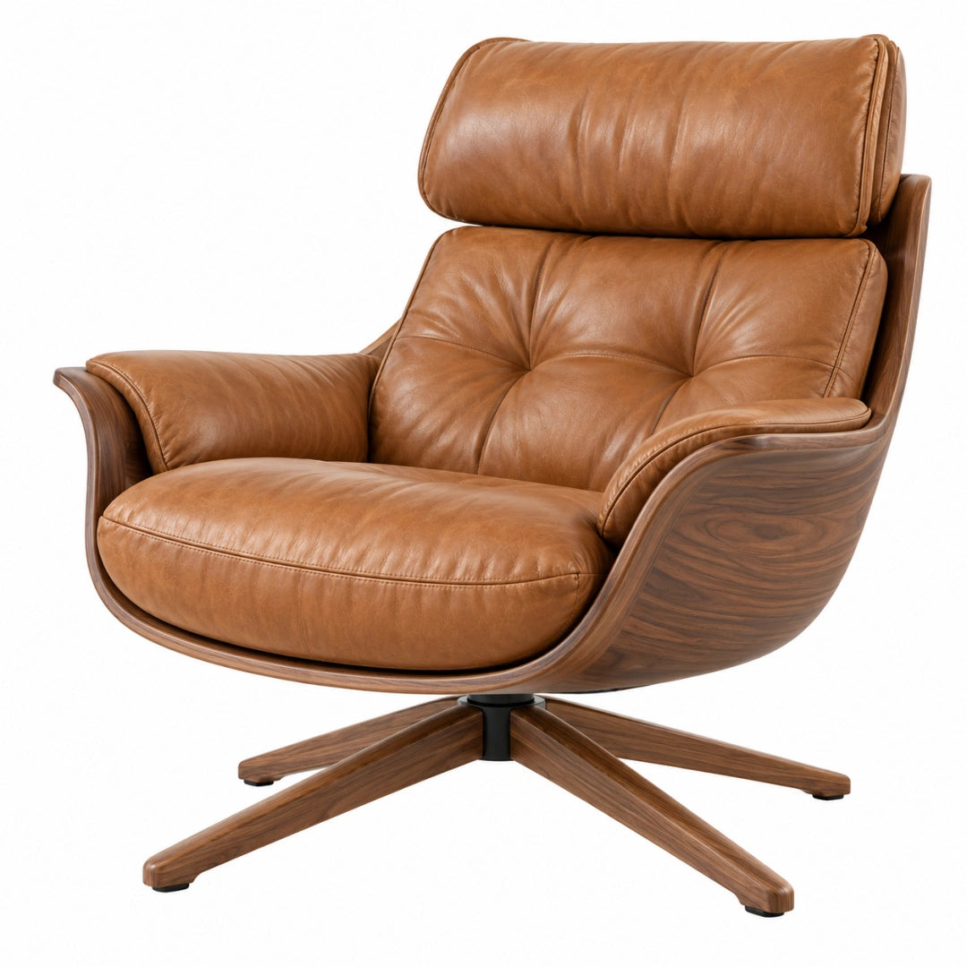 Fauteuil pivotant 90 x 90 x 100 cm en cuir marron style contemporain