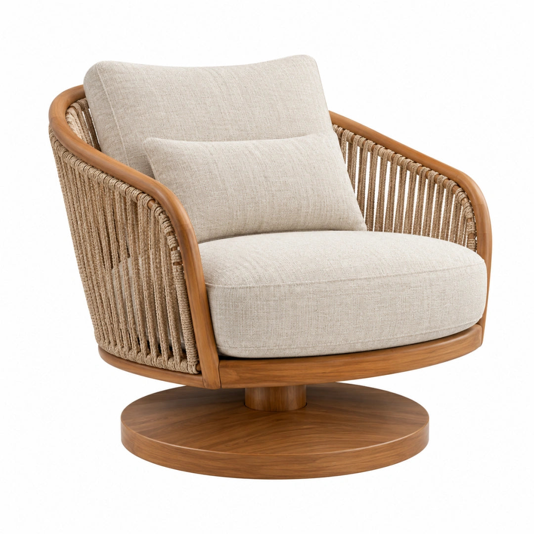 Fauteuil pivotant 80 x 85 x 82 cm en bois et corde beige style naturel
