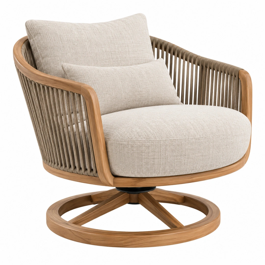 Fauteuil pivotant 86 x 84 x 85 cm en bois beige style naturel