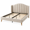 Lit double 160 x 200 cm en tissu beige avec sommier à lattes style contemporain