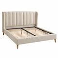 Lit 160x200 cm beige en tissu avec sommier à lattes style contemporain