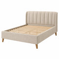 Lit 2 places 160 x 200 cm en tissu beige avec sommier à lattes style contemporain