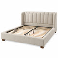 Lit double 160 x 200 cm en tissu beige avec sommier à lattes style contemporain