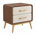 Table de chevet 50 x 40 x 55 cm en bois brun et tissu beige à 2 tiroirs style moderne