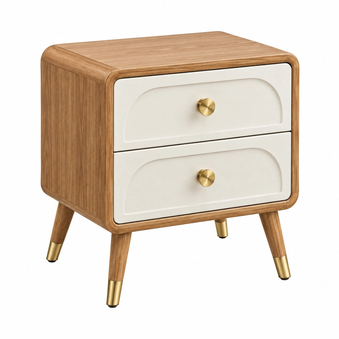 Table de chevet 50 x 40 x 60 cm en bois brun et blanc à 2 tiroirs style rétro