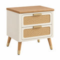 Table de chevet 45 x 40 x 55 cm en bois beige et naturel avec 2 tiroirs style rétro