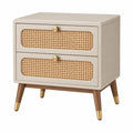 Table de chevet 50 x 40 x 55 cm en bois beige avec cannage style rétro