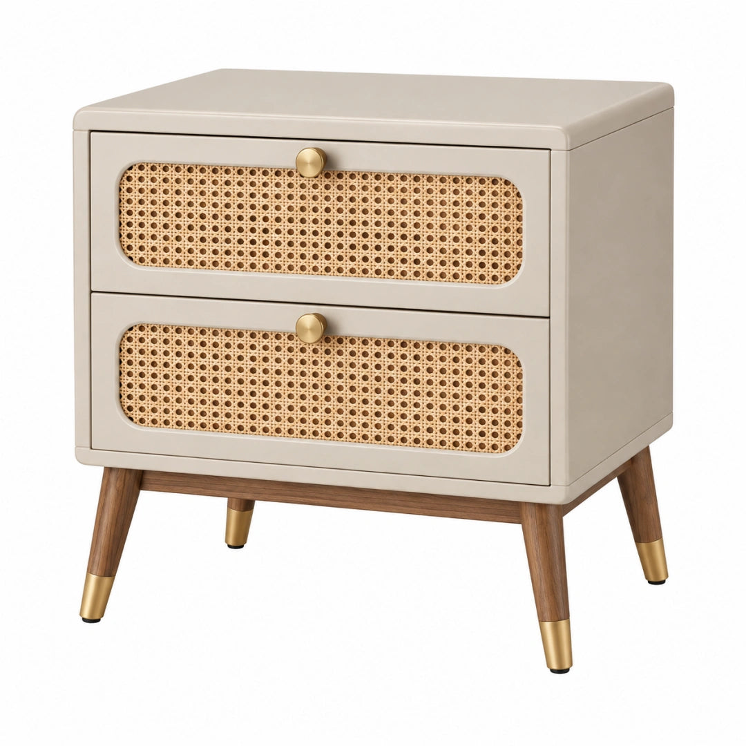 Table de chevet 50 x 40 x 55 cm en bois beige avec cannage style rétro