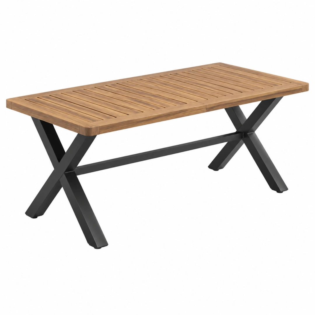 Table de jardin 180 x 90 x 75 cm en bois marron et métal noir - style industriel