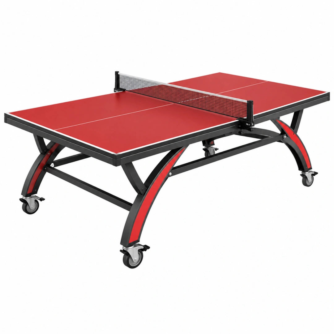 Table de tennis de table 274 x 152 x 76 cm rouge et noire pliable sur roulettes
