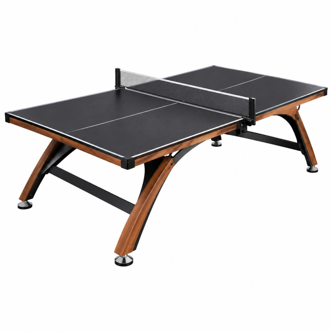 Table de ping-pong 274 x 152.5 x 76 cm noire et marron en panneaux et acier pour intérieur style contemporain