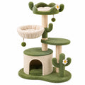 Arbre à chat 60 x 50 x 125 cm vert et beige en peluche avec griffoirs et niches style cactus