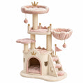 Arbre à chat 60 x 50 x 130 cm en peluche rose et beige avec griffoirs en sisal style château