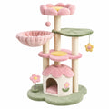 Arbre à chat 60 x 50 x 130 cm en peluche rose vert avec poteaux en sisal et plateformes
